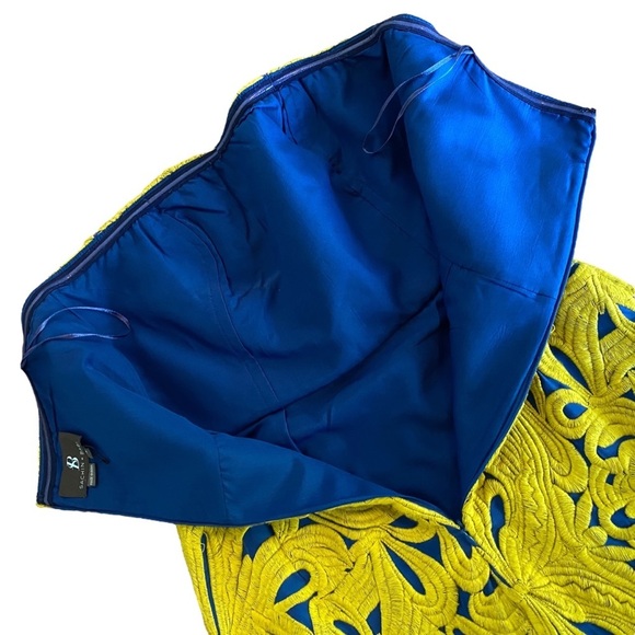 Sachin & Babi Dress Strapless Silk Bubble Mini Shift Women's Yellow Blue Size 4 - Picture 11 of 15